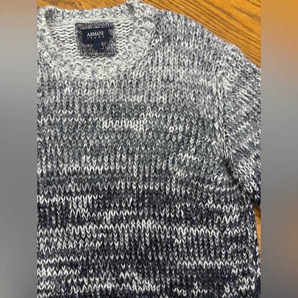 Armani Jeans Sweater Mens Blue Marled Soft Chunky Knit Size L Wool Blend Lux Y2K - Picture 5 of 13